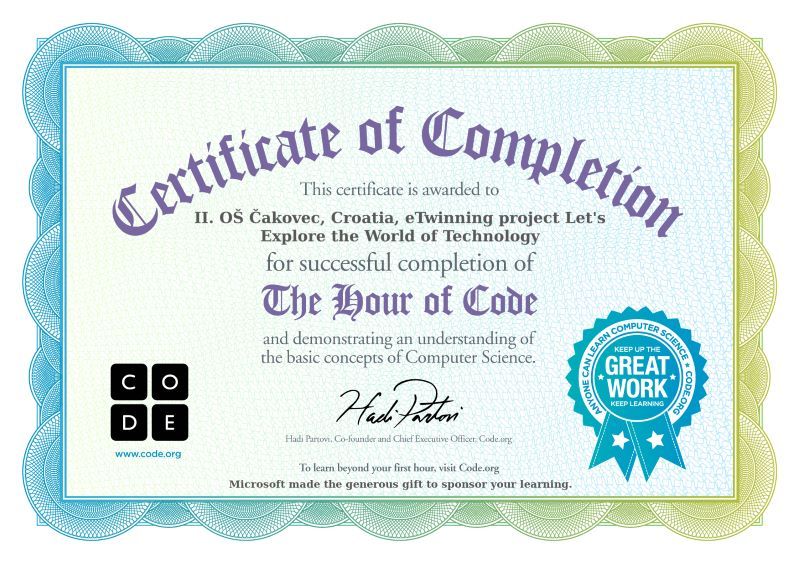 Hour of Code certificate